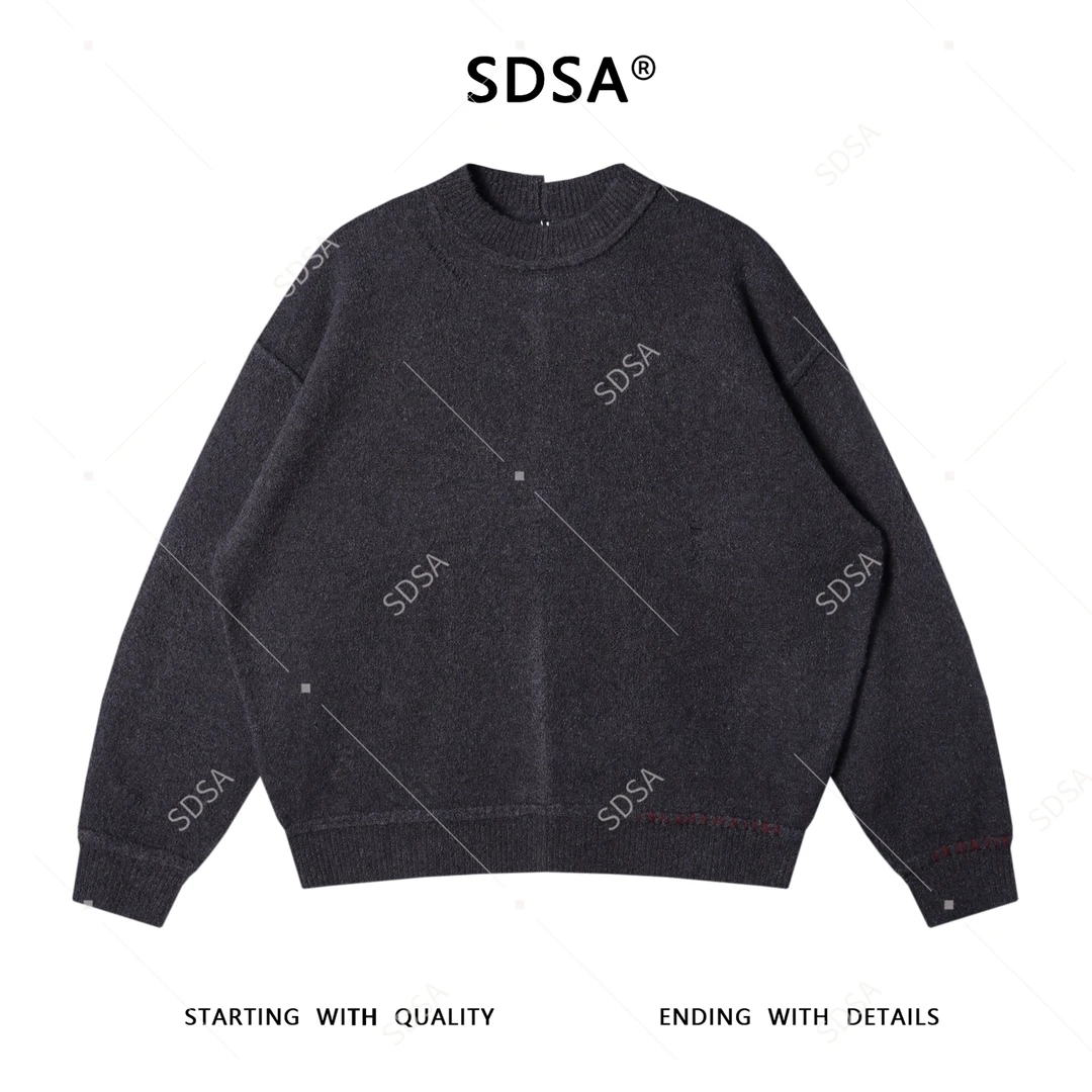 SDSA男士秋冬新款痞帅男装韩版撞色缝线圆领毛衣休闲慵懒风针织衫