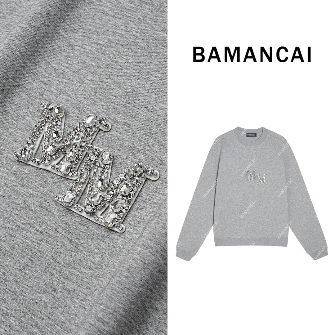 Bamancai-设计感小M字母重工缝钻百搭时尚新款潮款高端女套头卫衣