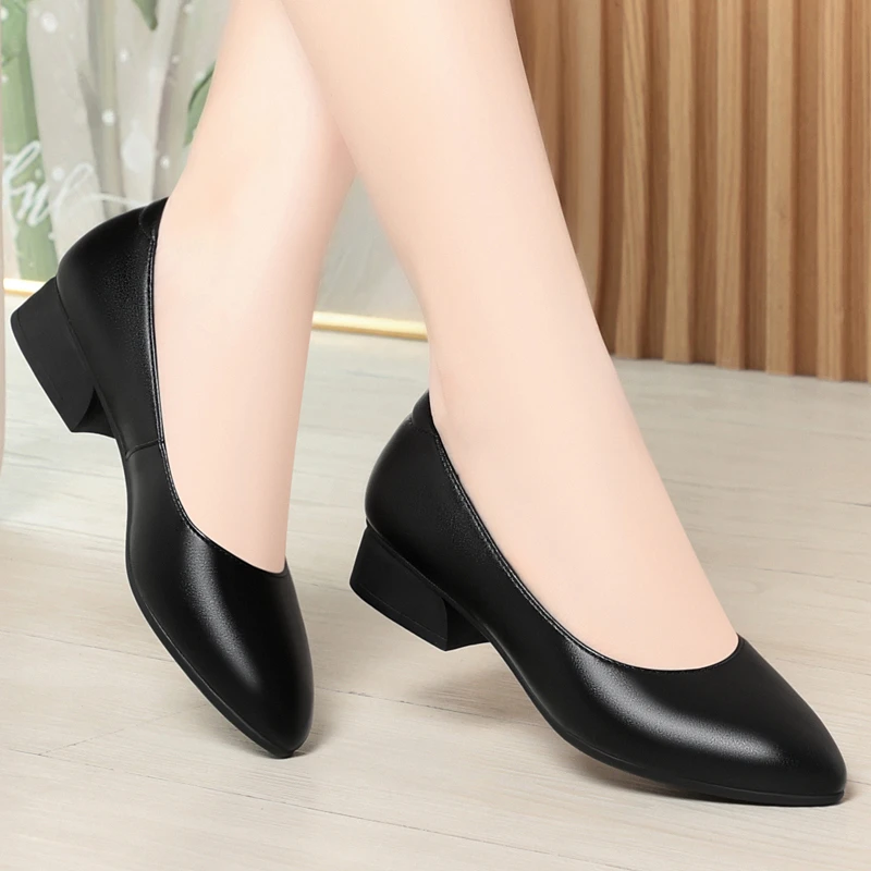 空姐真软皮鞋软底久站不累脚工作鞋女黑色中跟职业面试工作女鞋