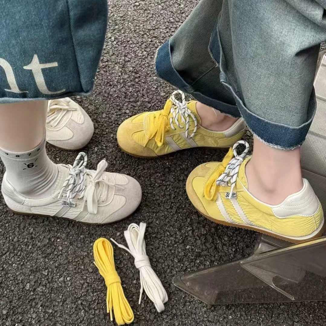 运动时尚二杆德训鞋女鞋春秋慢跑真皮复古青春甜美轻便系带小白鞋