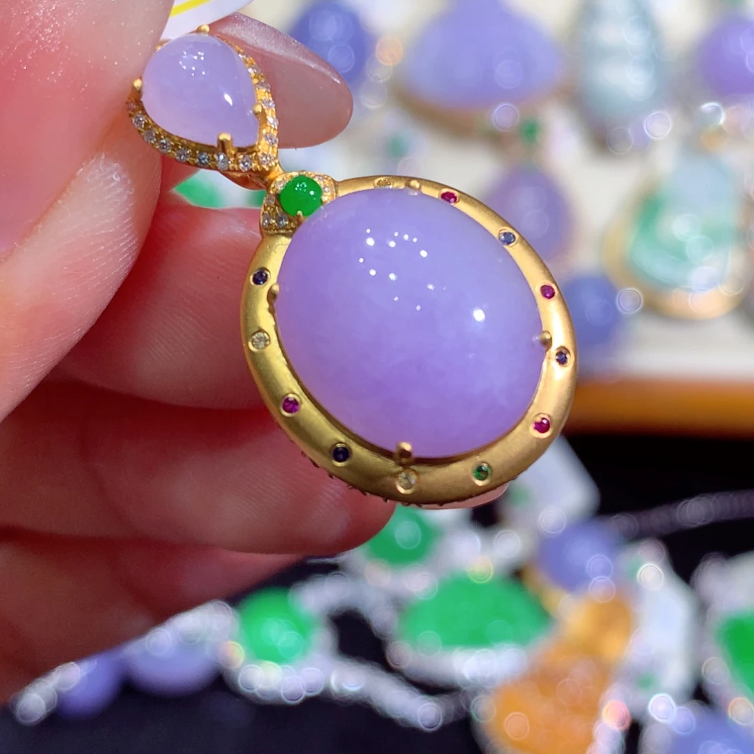 翡翠18K金镶嵌吊坠(不含链)