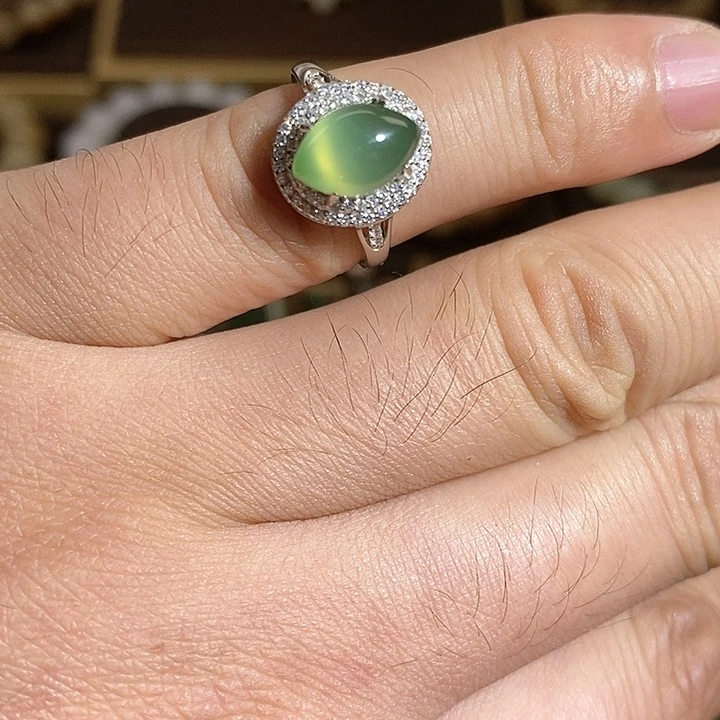 【闪购商品】银S925镶嵌戒指和田玉（碧玉）