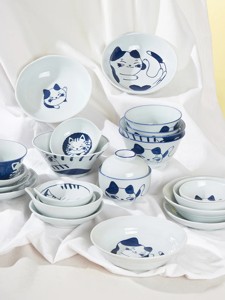 鹿岛生活BKC10001萌趣猫咪系列中式餐具釉下彩陶瓷碗盘蘸料碟可用