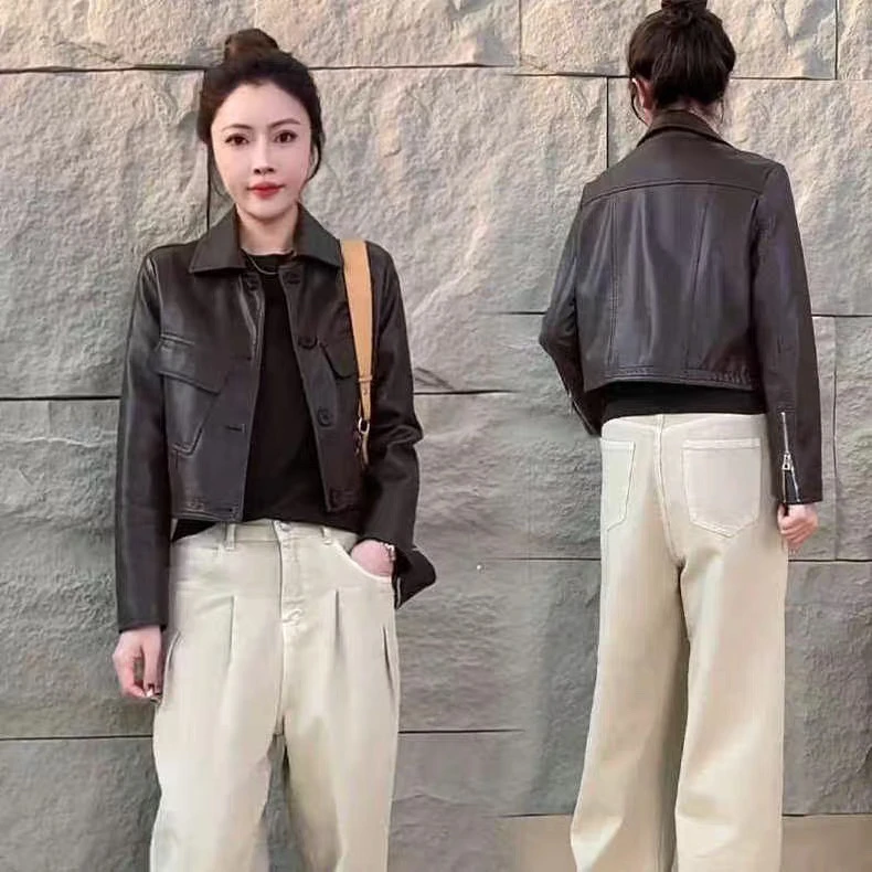 【极简主义】2319短款皮夹克外套皮衣女外套春秋百搭时尚显瘦洋气
