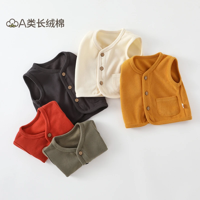 A类棉儿童马夹背心新生婴幼儿童装坎肩宝宝开衫婴儿马甲秋冬ins风