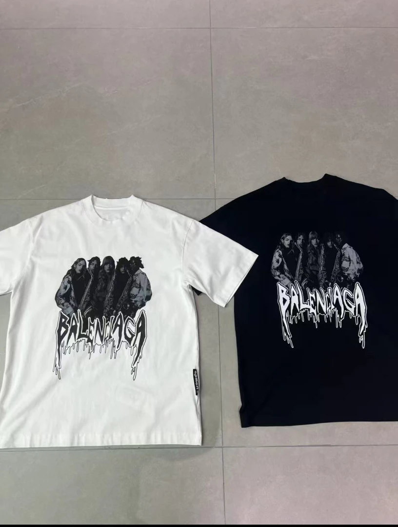 夏季新款乐队人像字母印花短袖情侣