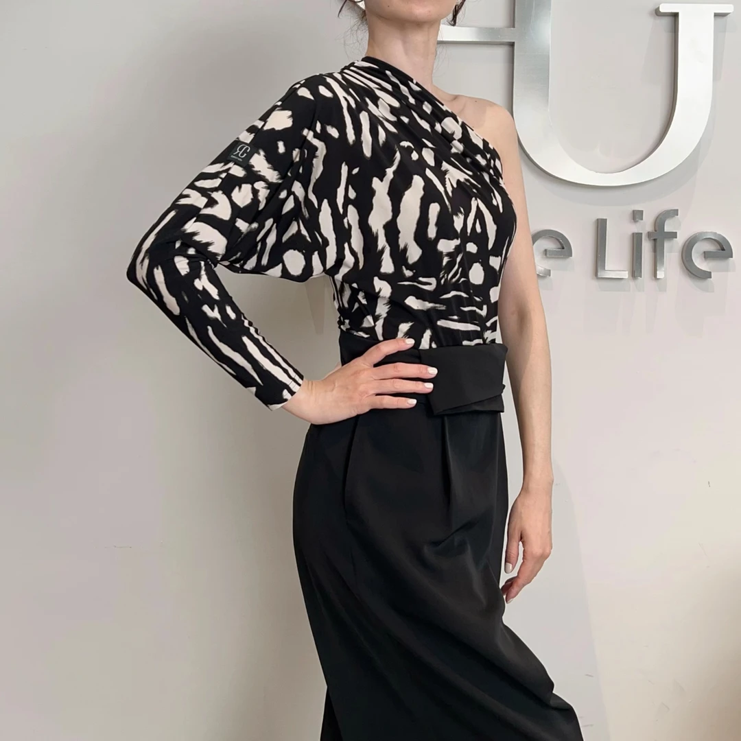 GR1171花色单边蝙蝠袖露肩连体上衣摩登舞国标舞