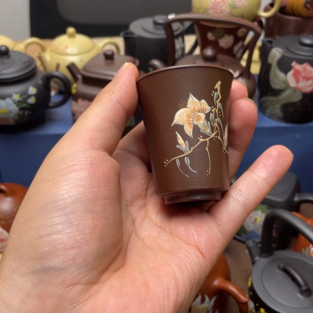 紫泥茶杯紫砂主人杯40cc