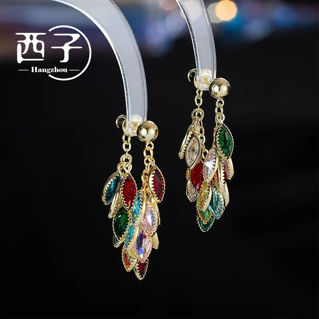 西子饰品镀18K金【孔雀翎羽流苏耳坠】S925纯银针30岁上档次饰品女