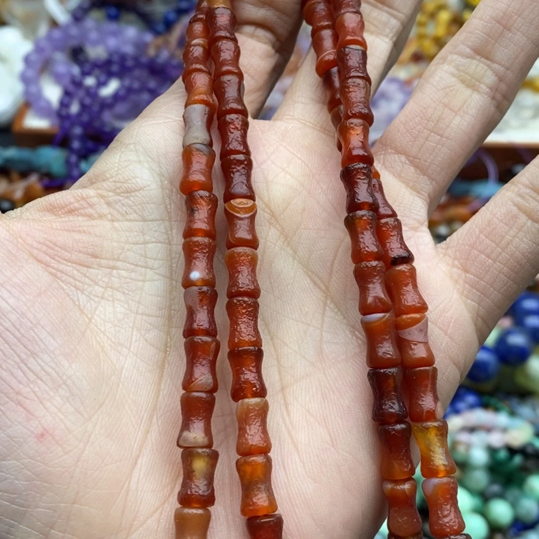 玛瑙/玉髓合金珠宝半成品一条天然6×9橘皮玛瑙竹节