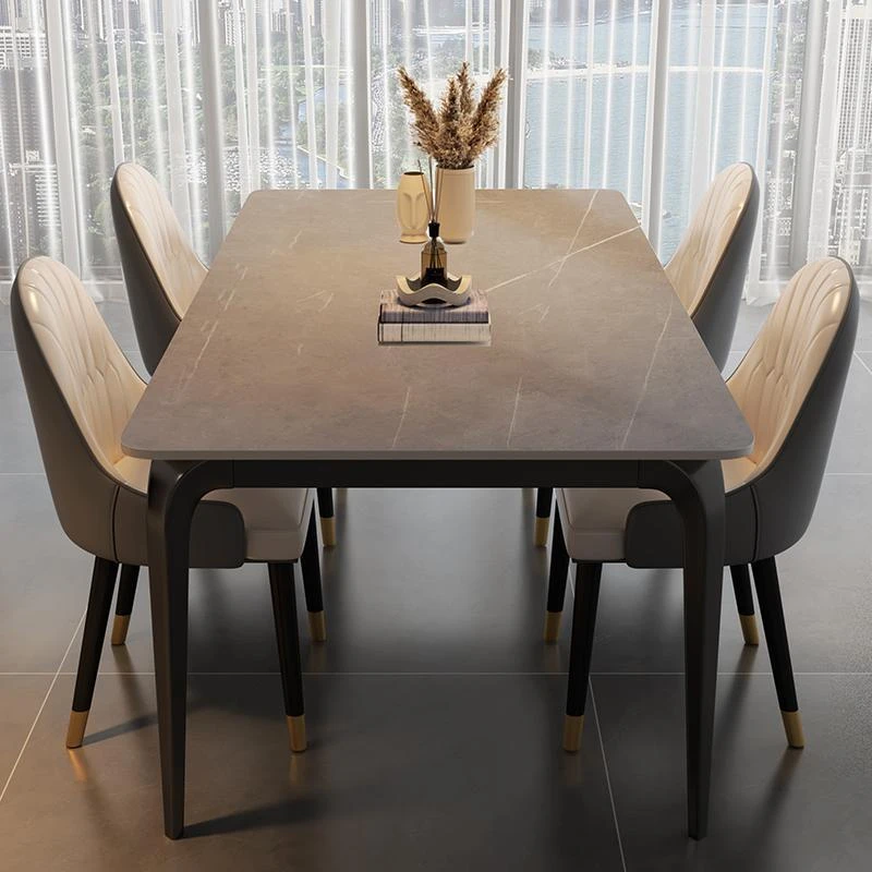意式轻奢岩板餐桌椅组合小户型现代简约新款长方形大理石家用饭桌