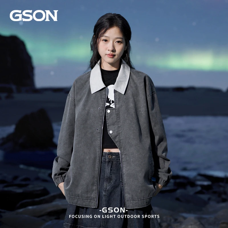 GSON复古牛仔外套男女春秋季新款潮牌宽松百搭青少年休闲翻领夹克