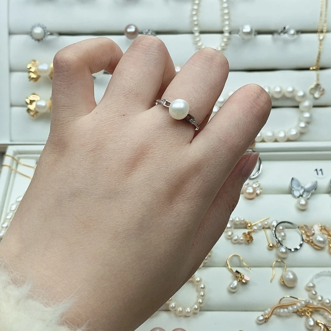 大***粒银S925镶嵌戒指淡水珍珠