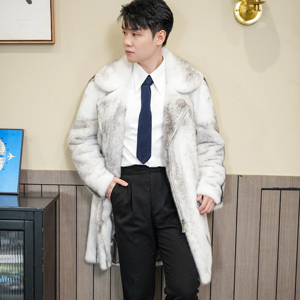 本色黑十字1米长款丹麦紫金短二貂皮大衣冬季保暖时尚男款