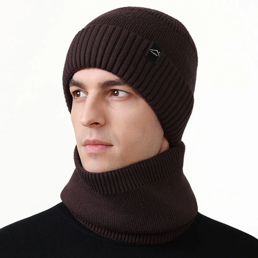 新款秋冬高尔夫帽子男加绒防寒保暖针织帽子围脖套件男毛线帽冷帽
