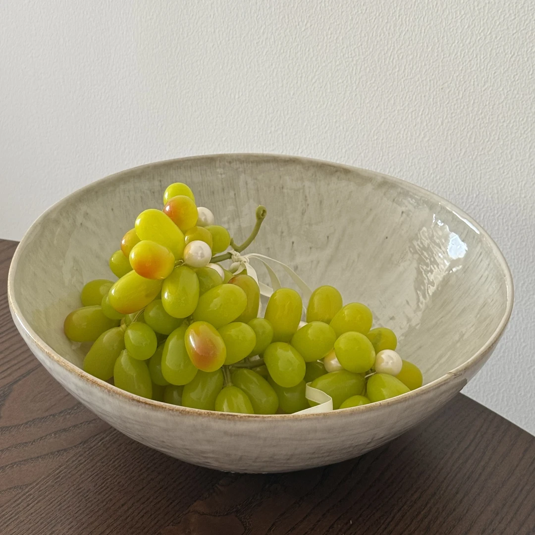 复古布纹碗陶瓷大碗敞口碗家用餐具汤碗大菜碗茶几水果零食收纳碗