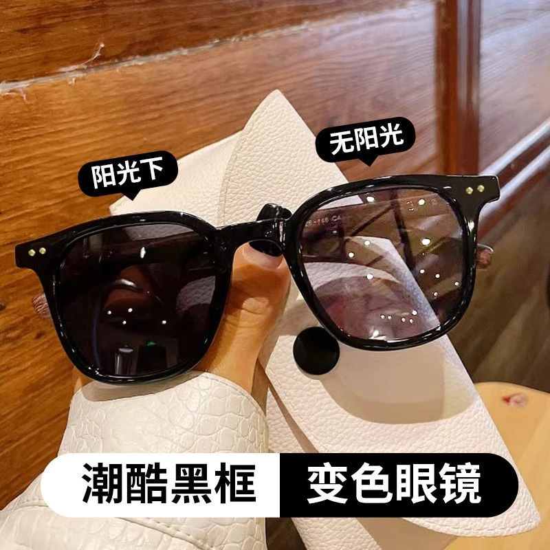 高级复古木纹变色眼镜女近视有度数防紫外线平光镜韩版墨镜男