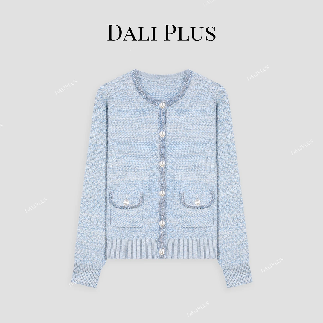 DALI PLUS25年新款 轻奢粉银撞色质感十足小香风针织衫-D4XL0197