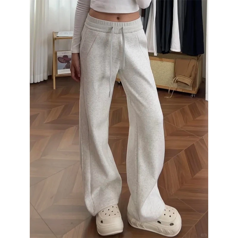 白灰色运动裤女春秋2025新款小个子高腰显瘦美式辣妹宽松休闲卫裤