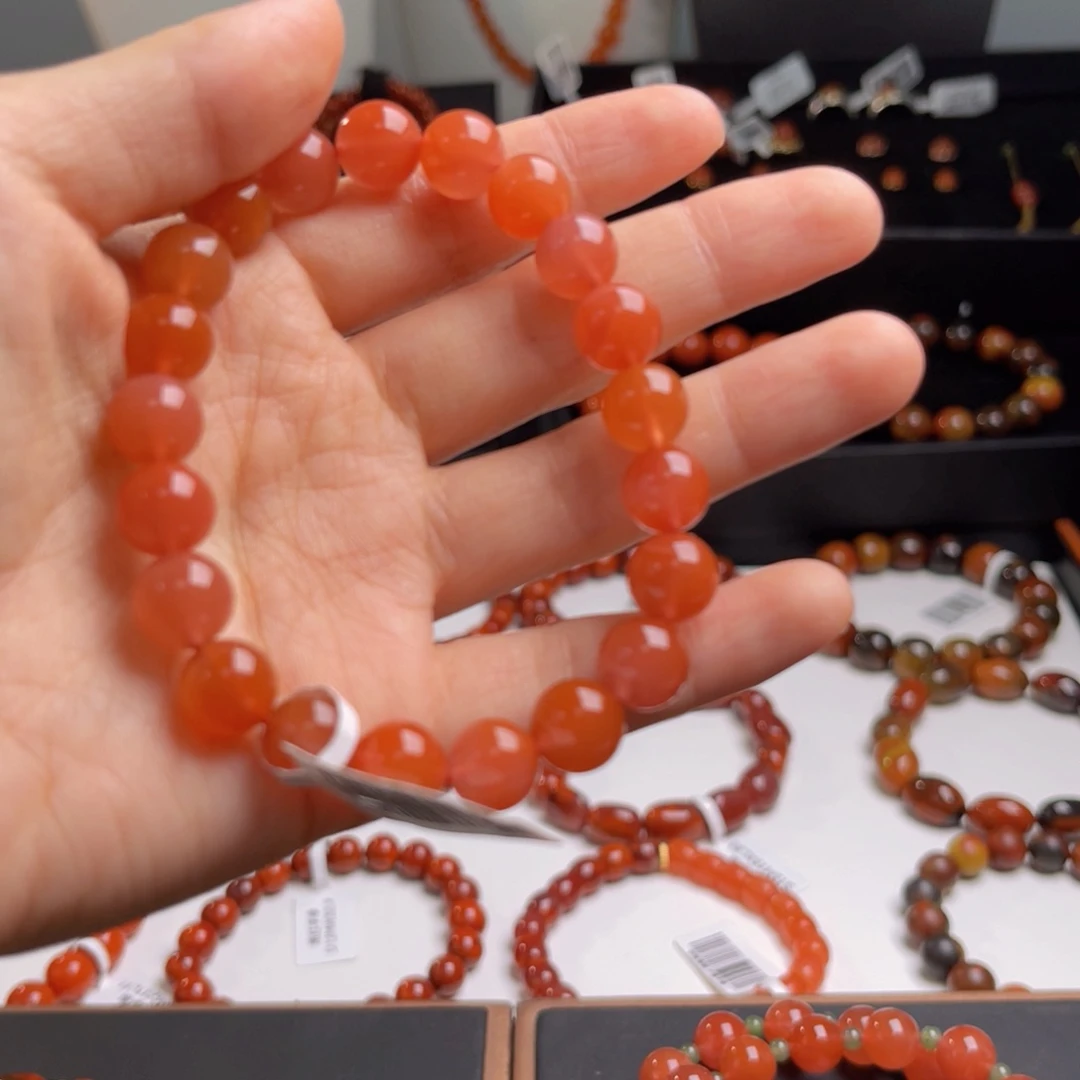 未镶嵌河湾冰红樱桃红手串9m南红玛瑙