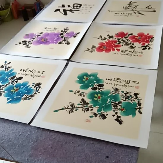 竖款写意画六张作品一套