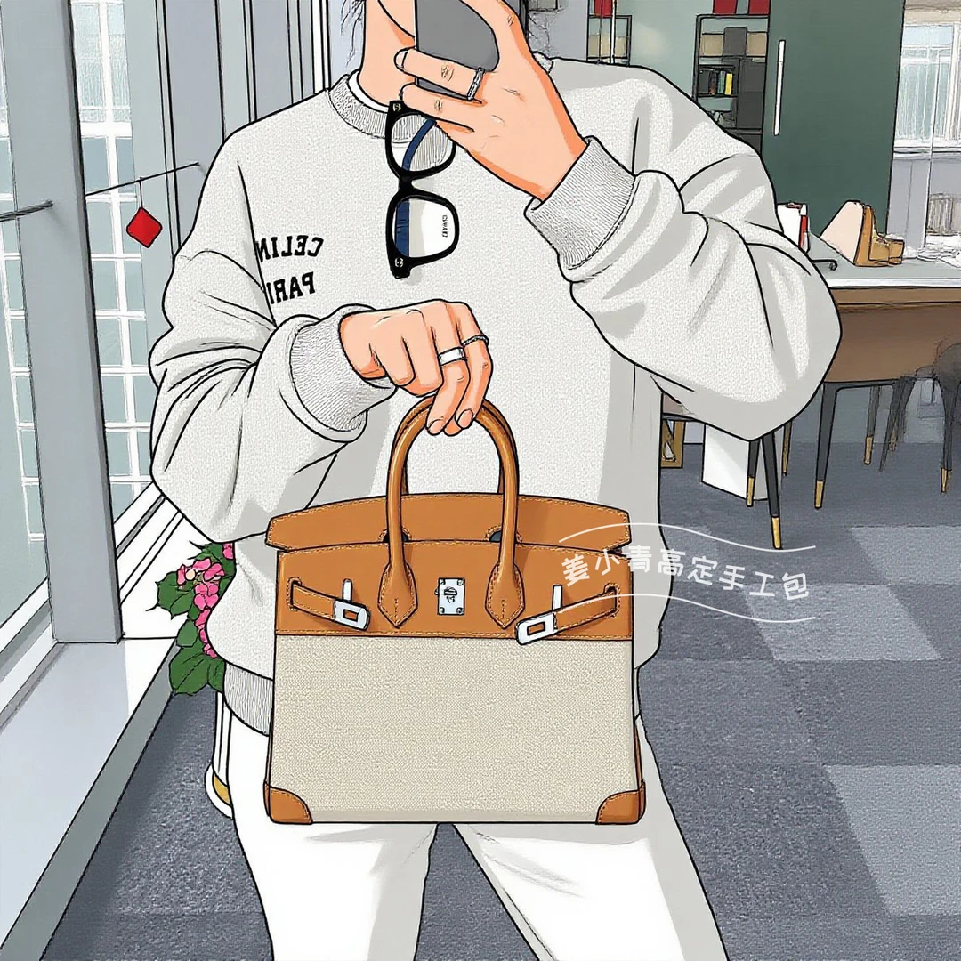 姜小青私定【帆布拼皮bk】升级版斜挎手工包【005】