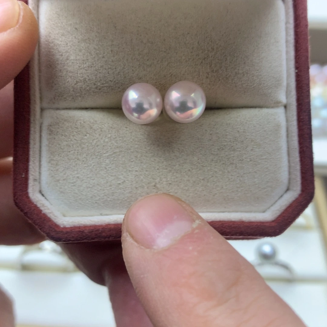 海水珍珠耳饰18K金镶嵌6.5-7akoya素钉