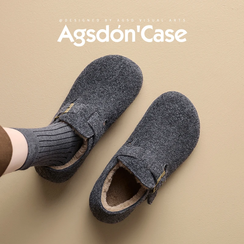 /奥古狮登加绒灰色勃肯鞋女2025新款秋冬季加绒加厚保暖棉鞋子Q