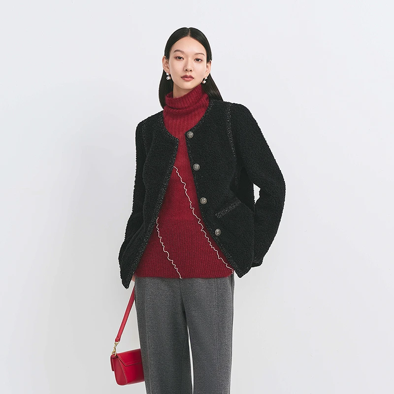 【商场同款】HPLY荷比俪冬圈圈绒拼接亮丝小香风外套HME44520327