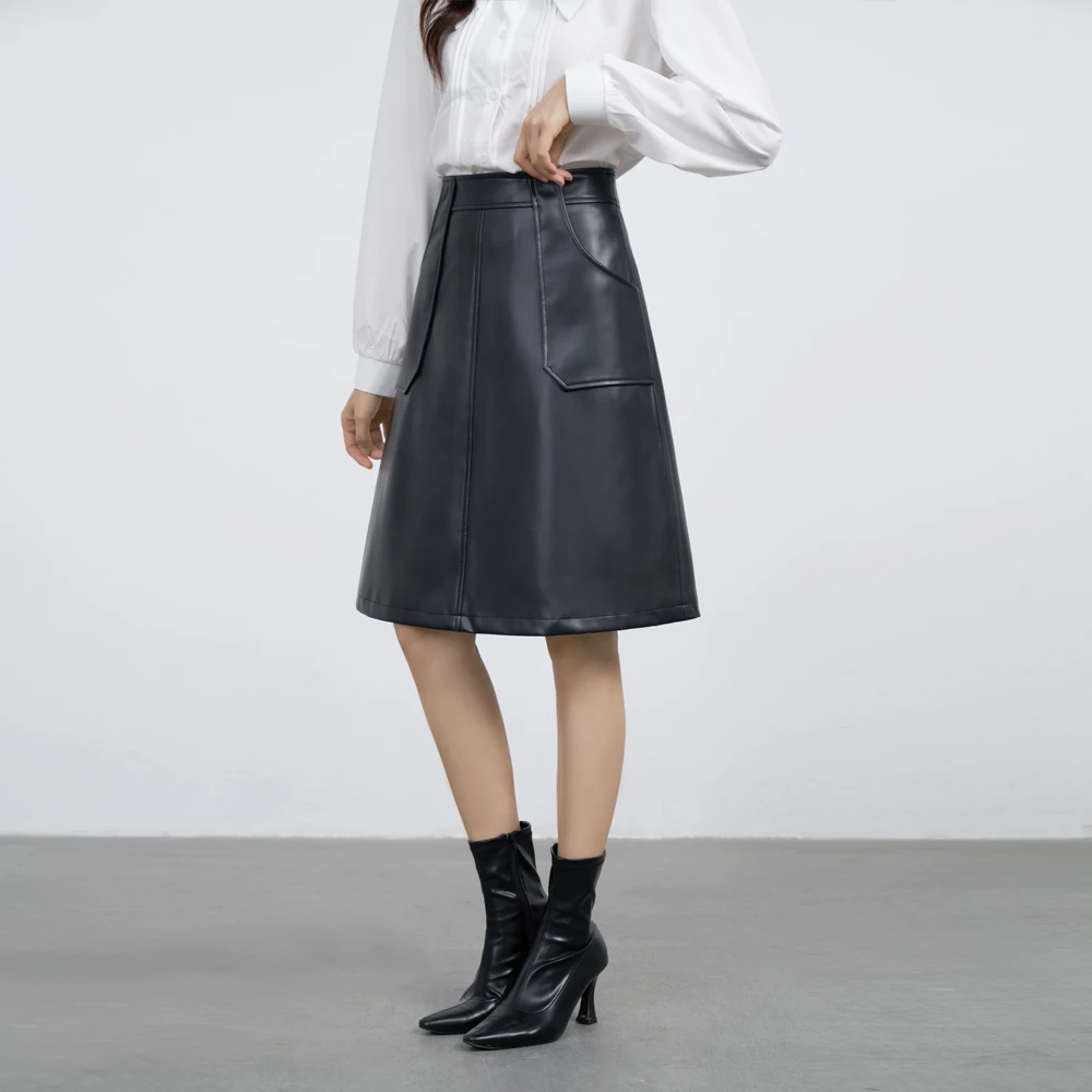 2025秋季新款海宁真皮皮裙女高腰半身裙中长款休闲绵羊皮A字裙