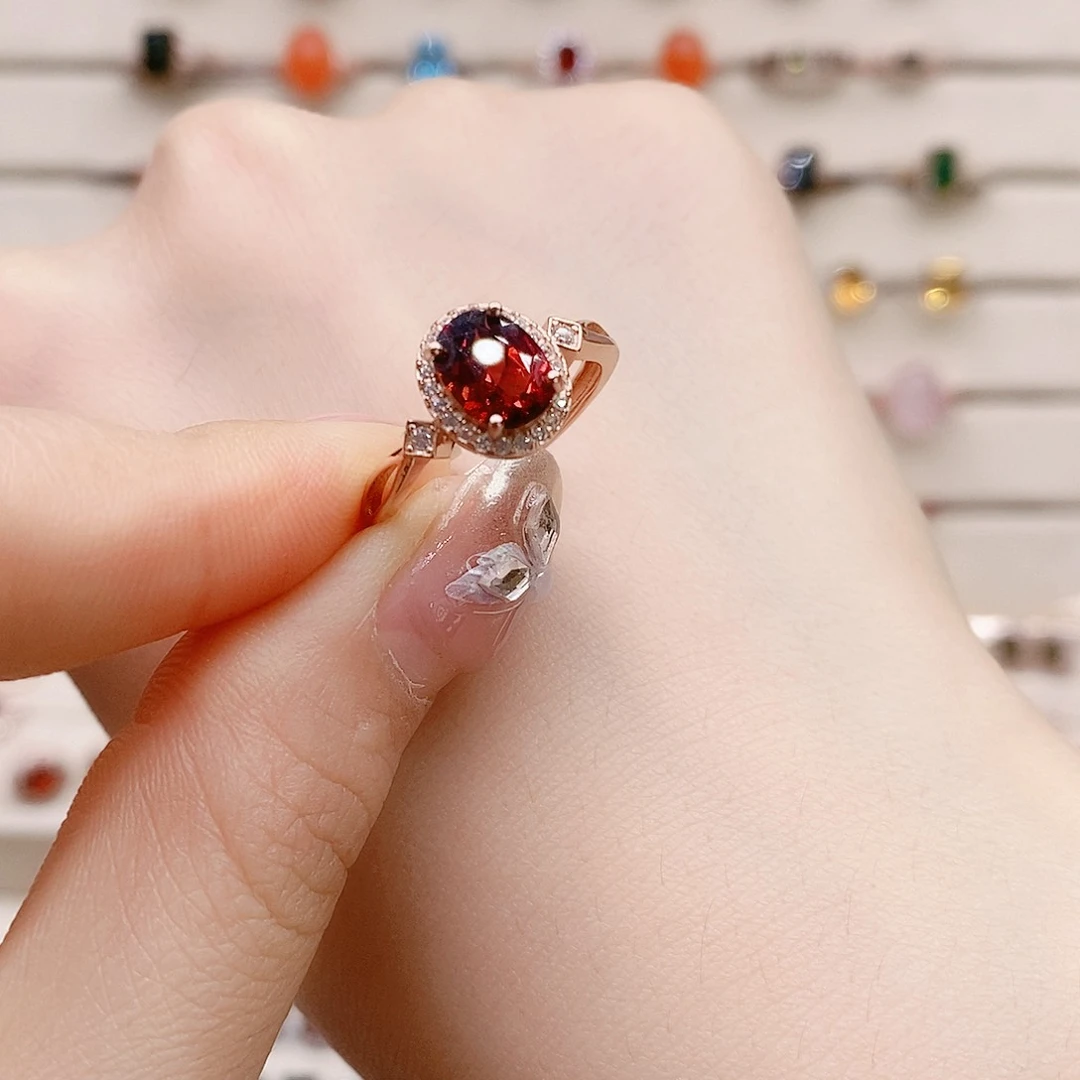 石榴石戒指银S925镶嵌戒指
