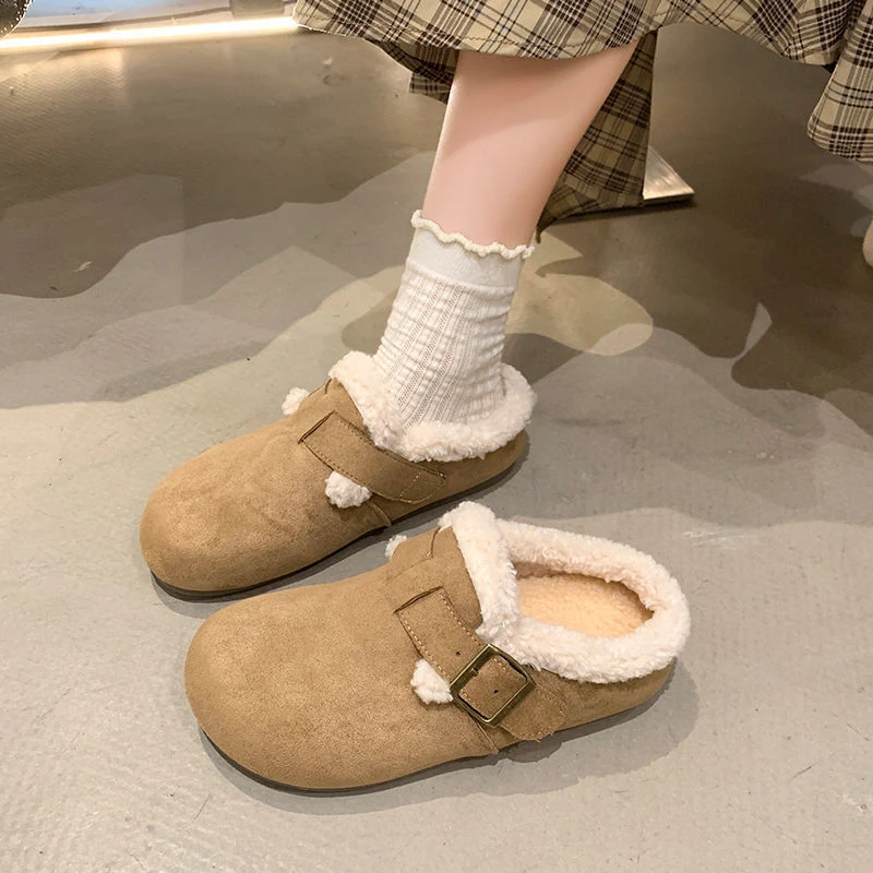 2025冬季新款复古勃肯棉拖鞋加绒保暖懒人一脚蹬休闲包头拖女外穿