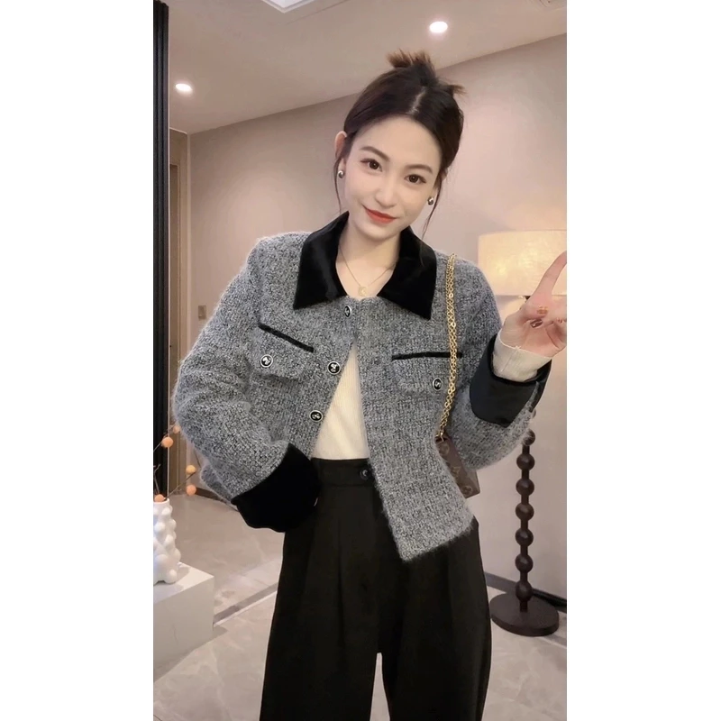 2025早春秋小个子夹棉加厚法式气质高级感翻领时尚百搭小香风外套
