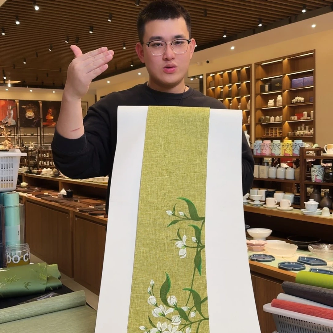 茶道配件茉莉花两件套白底两米一