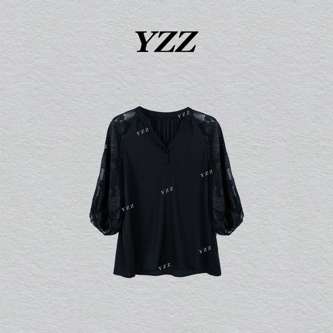 YZZ 桑蚕丝高级定制烧花工艺T恤上衣 1033616