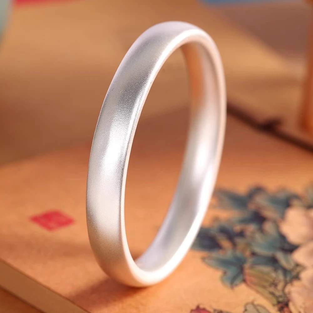 古法磨砂素圈手镯足银999时尚简约百搭精致送长辈送妈妈