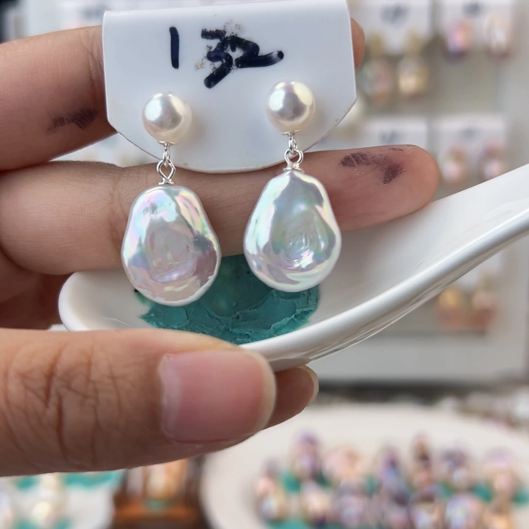 淡水珍珠耳饰银S925镶嵌