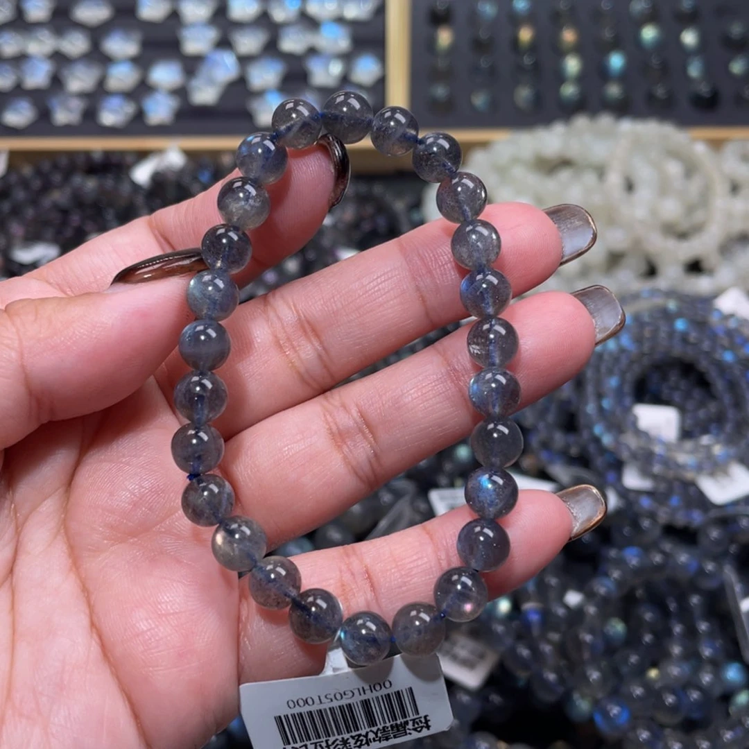 拉长石手链未镶嵌黑体灰月光手链7mn+捡漏价