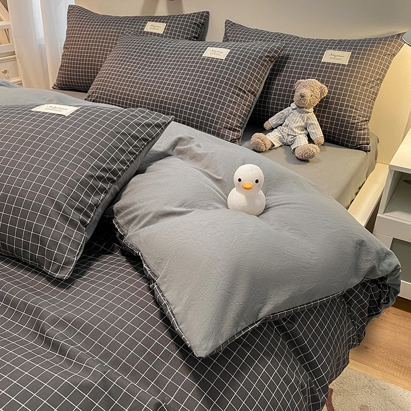 日式简约水洗棉床单四件套ins风学生宿舍被套床上三件套床笠床品