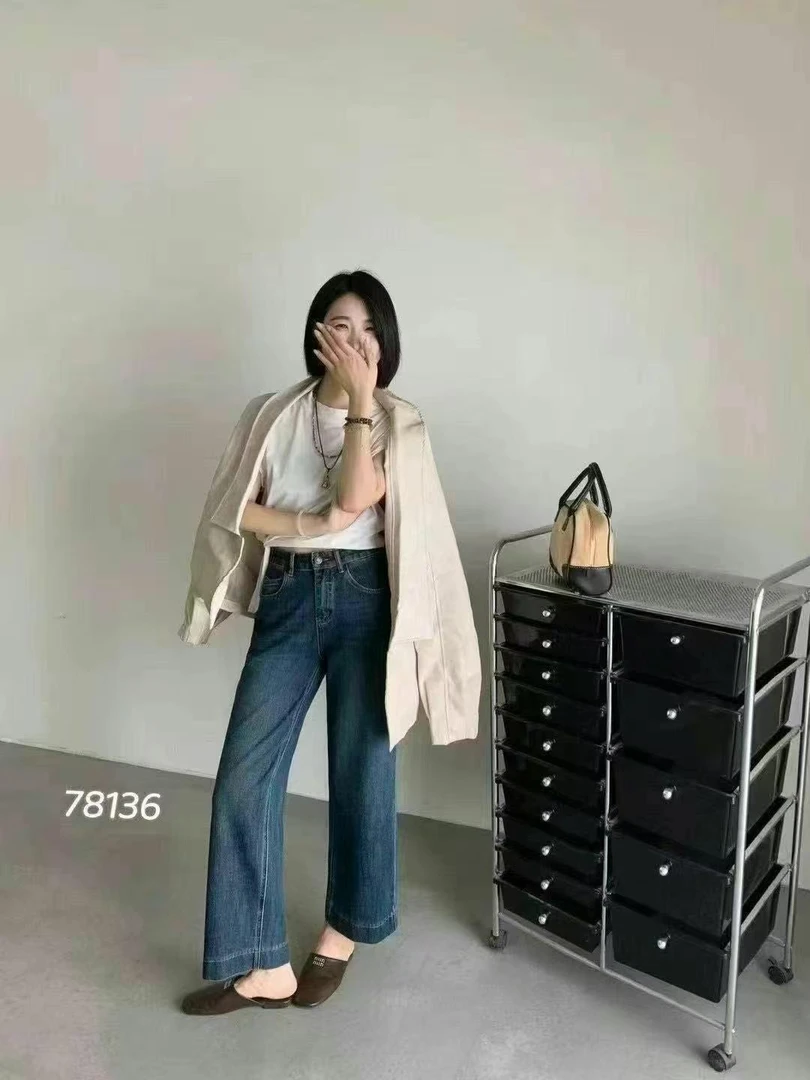 miss胡家（78136）腰直筒九分莱赛尔牛仔阔腿裤薄款小个子百搭