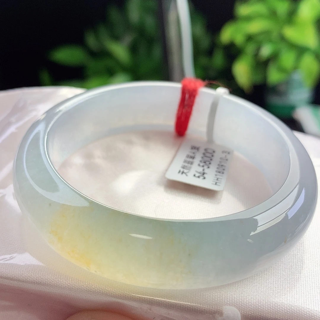 未镶嵌手镯翡翠54-55圈口冰透一抹黄全条炸光中万天花板8号