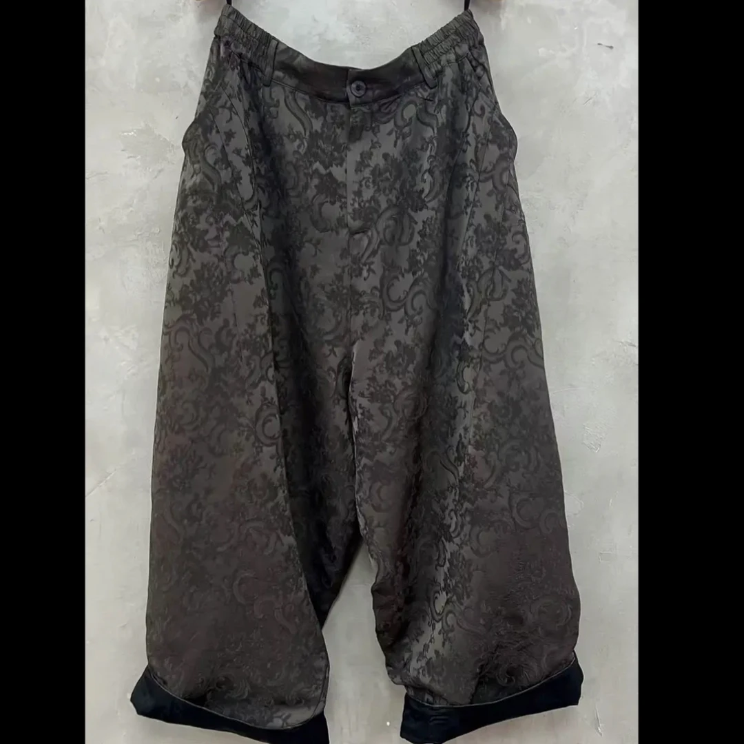 古蘭木-原创半松紧提花宽松休闲长裤3856(长96围150）