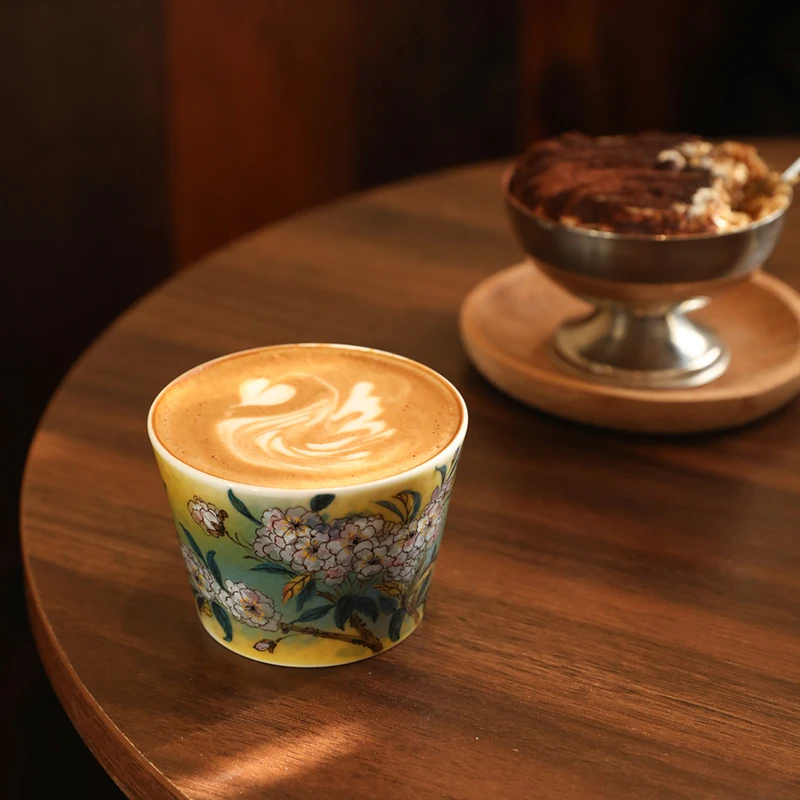 官润窑陶瓷手绘釉下彩主人杯精致咖啡杯女士专用海棠花拉花猪口杯
