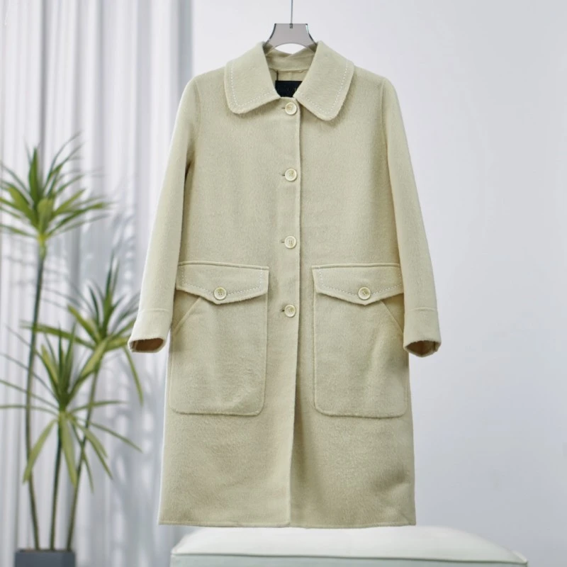 朗S系列  F466   女装秋冬翻领长款双面呢大衣金丝雀黄8Q523B227