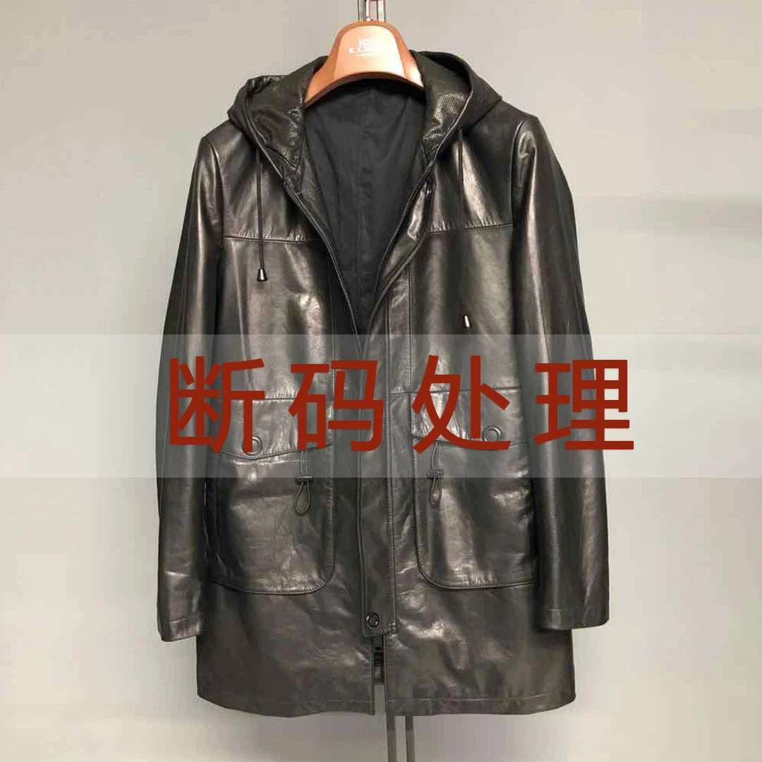 221016一N断码清 头层油蜡牛皮中长连帽款男士休闲皮衣通用真皮