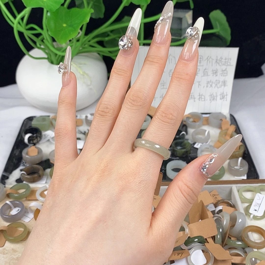 和田玉戒指未镶嵌z37晴水圆条17.7