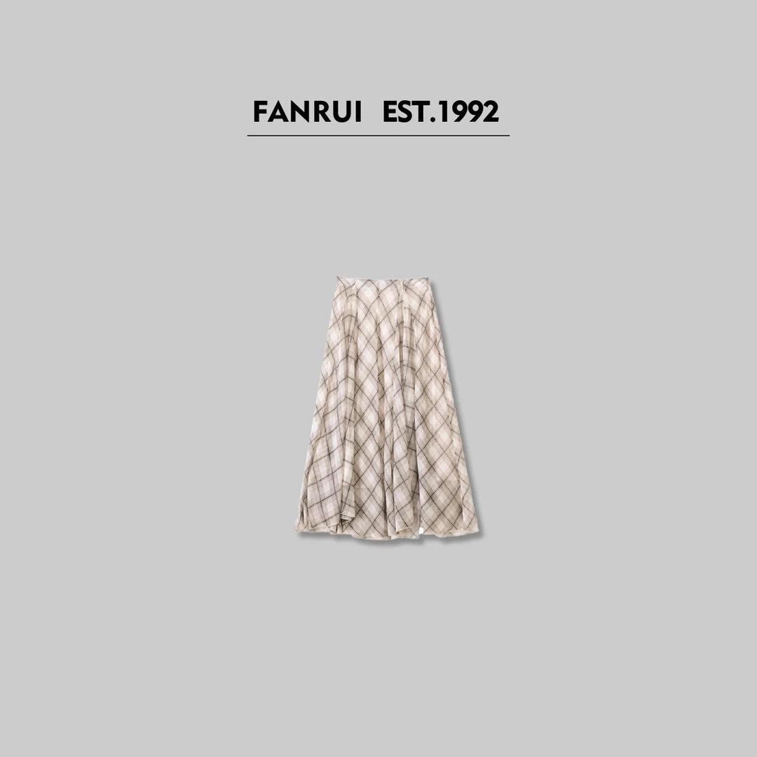 FANRUI/泛芮「半岛弥音」新款撞色格纹复古高腰显瘦半身裙女B15638