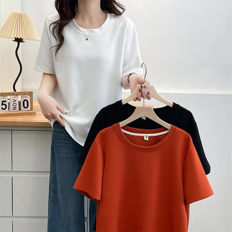 遇见大码夏季新款正肩韩版简约休闲大码圆领体恤