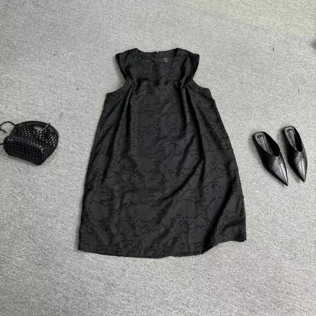 瑶睿安No退No换！！慎拍气质套头黑色提花马甲裙欧货马夹724