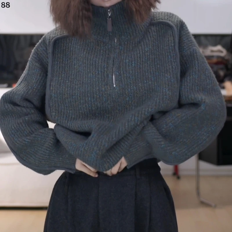 新款外缝明线毛衣拼接针织衫韩系ins风上衣LK2507373